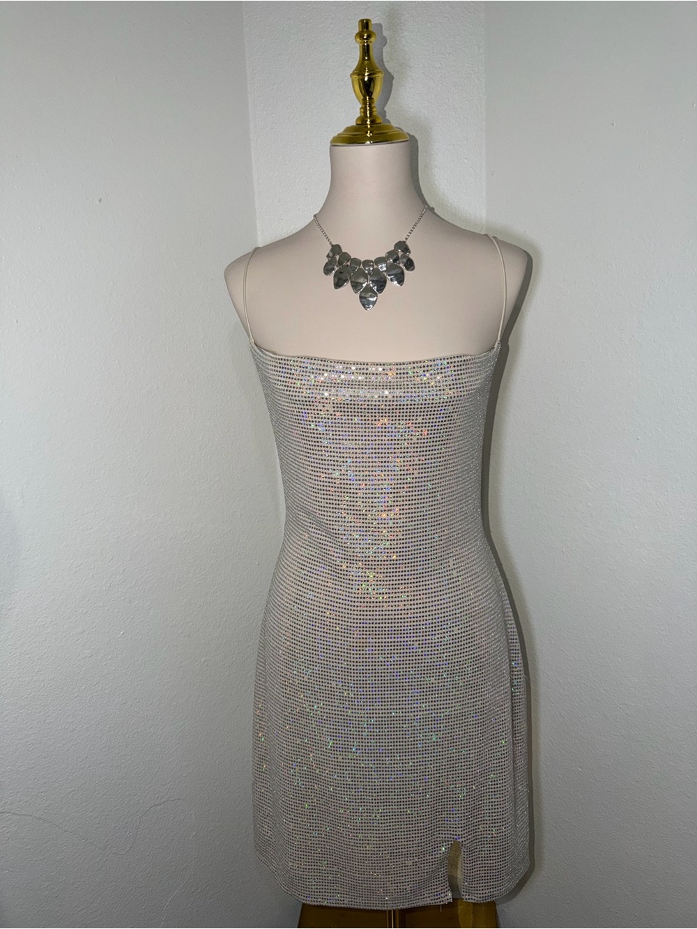 Silver Sequin Mini Dress